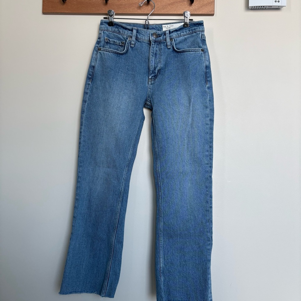 Rag & Bone Peyton Mid Rise Bootcut Jeans Size 26 Medium Wash Raw Hem Denim